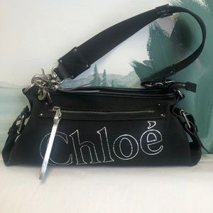 RARE Chloe Black & Silver Canvas Shoulder Bag